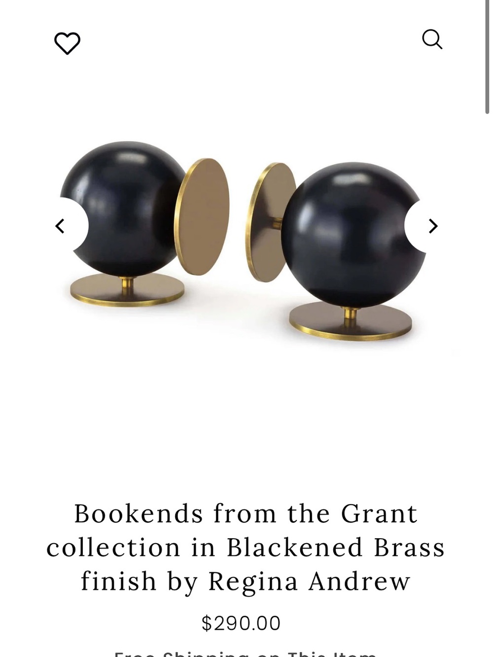 Regina-Andrew Black Spherical Bookends with Brass Discs
